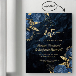 Convite Chic Azul Marinho Dourado Floral Casamento Salve a
