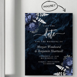 Convite Chic Azul Marinho Floral Prata Casamento Save the