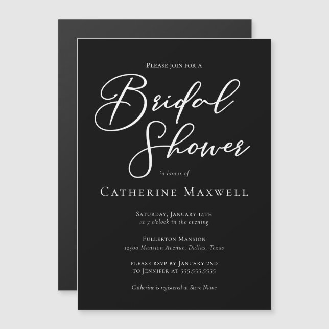 Convite Chic Black White Bridal Shower Personalized (Frente/Verso)
