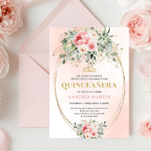 Convite Chic Blush e Dourado Boho Quinceañera