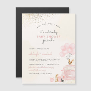 Convite Chic Blush Pink Balloons Car Drive Por Chá de fral