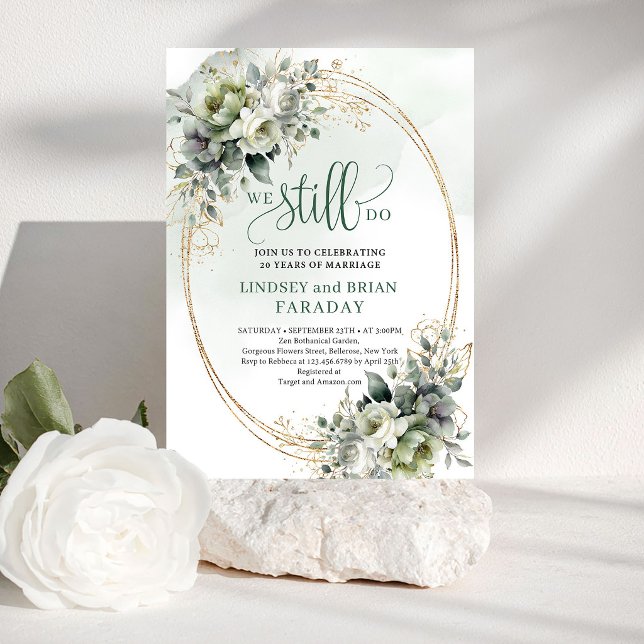 Convite Chic Boho de Renovação de Votos com Folhag (Chic Boho Greenery Gold Vow Renewal Invitation)