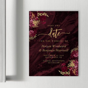 Convite Chic Burgundy Dourado Floral Casamento Save the Da