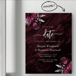 Convite Chic Burgundy Prata Floral Casamento Save the Date