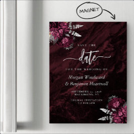 Convite Chic Burgundy Prata Floral Casamento Save the Date