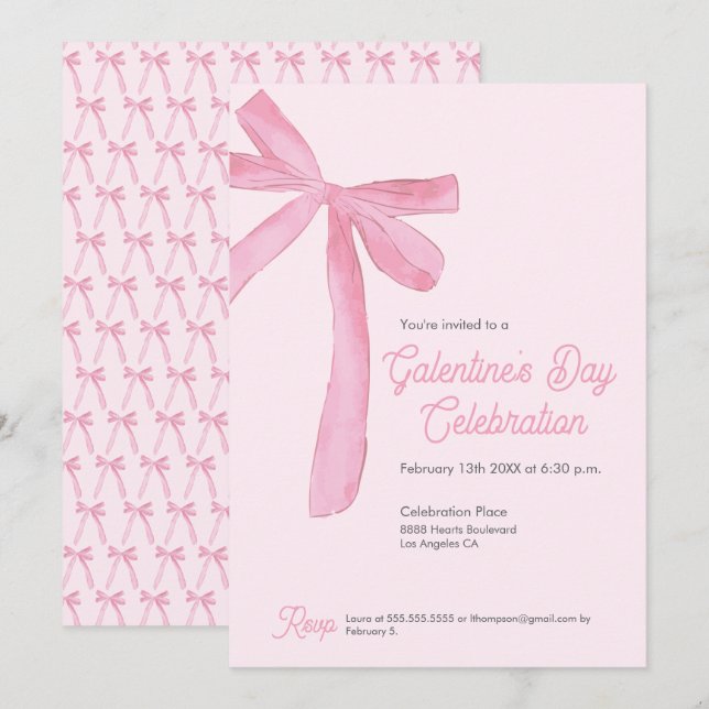 Convite Chic Coquette Rosa para o Dia de Galentine (Frente/Verso)