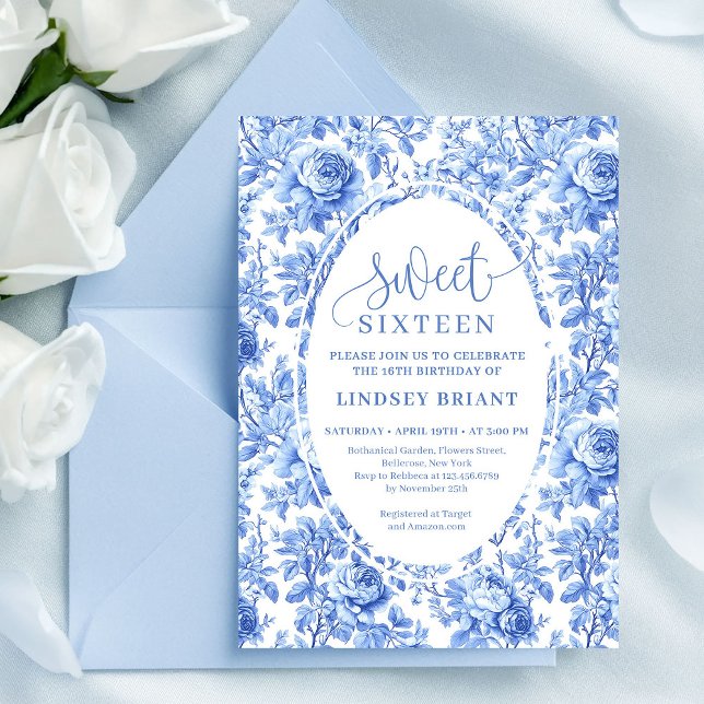 Convite Chic Digital Sweet 16 Rosas Azuis (Blue Roses Chic Digital Sweet 16 Invitation)