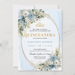 Convite Chic Dusty Blue Gold Verdor Quince 15
