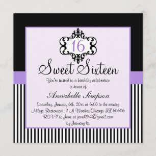 Convite Chic Elegante Roxo & Preto para Sweet 16