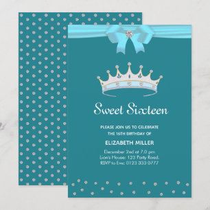 Convite Chic Glitter Diamante Sweet Sixteen em Azu