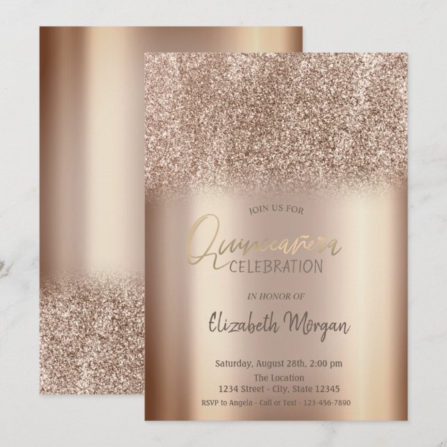 Convite Chic Glitter Ombre Quinceañera (Frente/Verso)