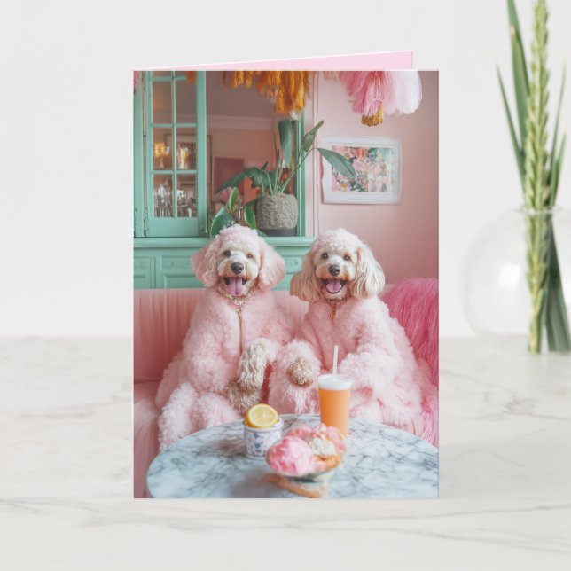 Convite Chic Labradoodles em Lounge Rosa (Frente)