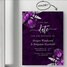Convite Chic Plum Silver Floral Wedding Save the Date