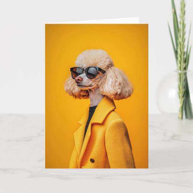 Convite Chic Poodle em óculos escuros e Casaco amarelo (Frente)