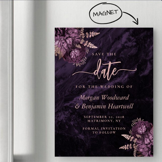 Convite Chic Purple Rose Gold Floral Wedding Save the Date (Criador carregado)