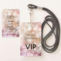 Convite Chic Rosa Blush Quinceañera Crachá VIP