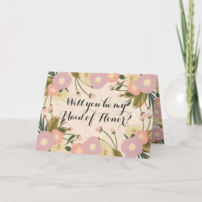 Convite Chic Rustic Floral Você Será Minha Madrinha de cas (Frente)