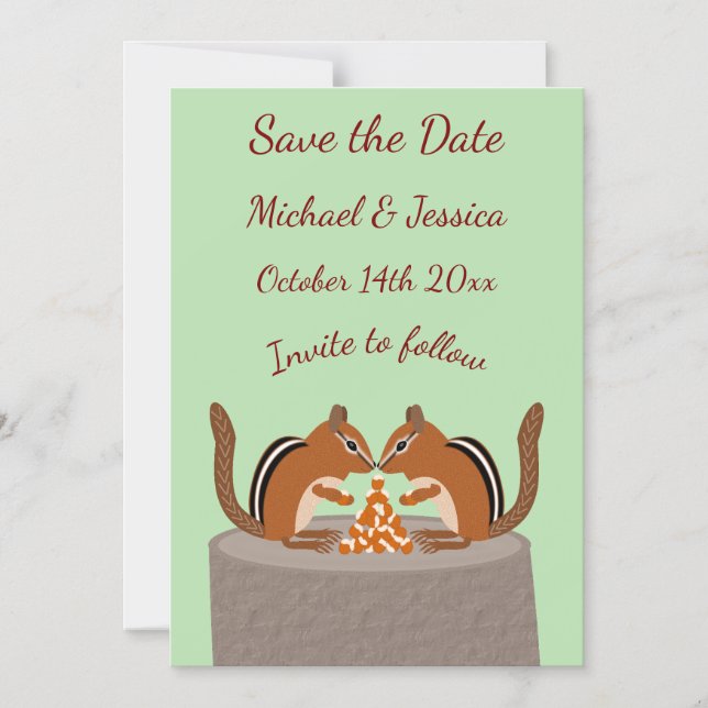 Convite Chipmunks bonitos Casamento outono guarde a data (Frente)