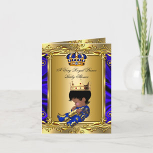 Convite Chuva de Bebê Azul Real Príncipe Dourado Dobrado