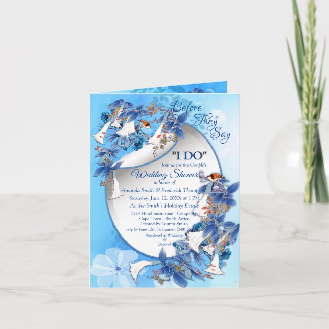 Convite Chuva de casal de flor de lua em aquarela ilustrad (Frente)