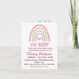 Convite Chuva de Cores Boho Pastel Com Corações Oh Chá de