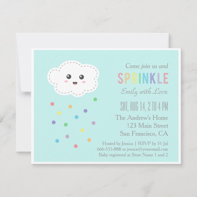 Convite Chuva de Nuvens Fofas, Baby Sprinkle (Frente)