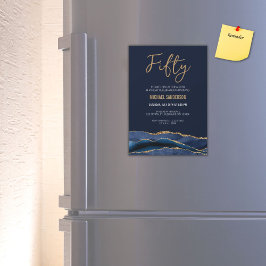 Convite Cinquenta | Marinho Azul Dourado Agate 50.o Aniver