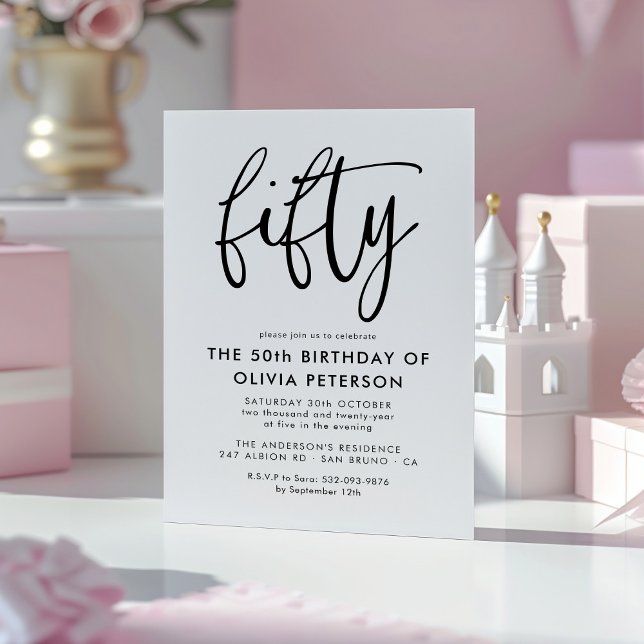 Convite Cinquenta | Moderna 50ª Festa de aniversário Preta (Criador carregado)
