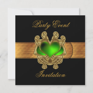 Convite Cinto de joia coração verde preto dourado