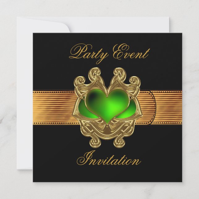 Convite Cinto de joia coração verde preto dourado (Frente)