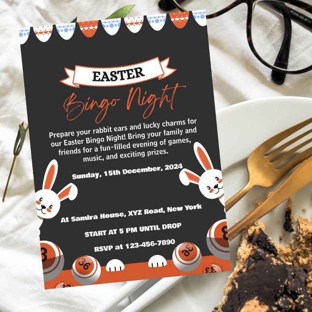 Convite Cinza e Laranja Moderno para Noite de Bing (Criador carregado)