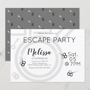 Convite Cinza para Festa de Aniversário em Escape 