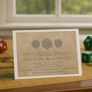 Convite cinzento do casamento do Gamer dos dados