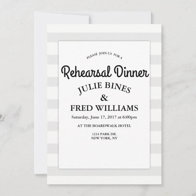 Convite cinzento do jantar de ensaio da listra (Frente)