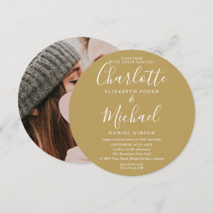 Convite Circular de Casamento com Foto em Letra Do