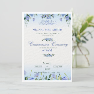 Convite Circuncisão Floral Azul Personalizado