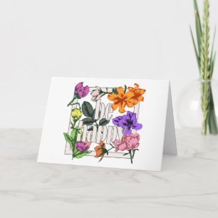 Convite Citação positiva Ser Feliz e flores de jardim