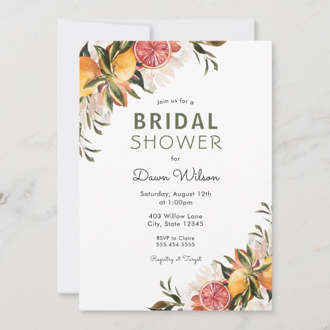 Convite Citrus e Greenery Bridal Brunch (Frente)