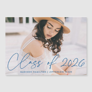Convite Class of 2023 Modern Blue Script Photo Graduation
