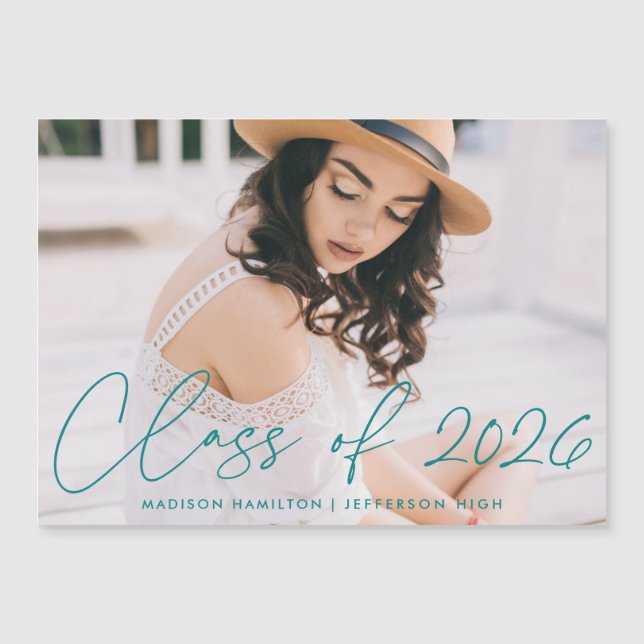Convite Classe de Graduação de Foto com Script Teal 2022 (Frente)
