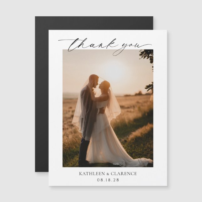 Convite Clássico Agradecimento de Casamento Preto e Branco (Frente/Verso)