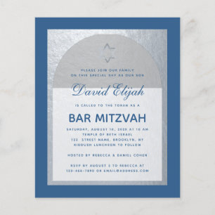 Convite Clássico Azul Bar Mitzvah em Prata
