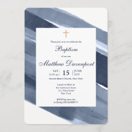 Convite Clássico Azul para Batismo Moderno