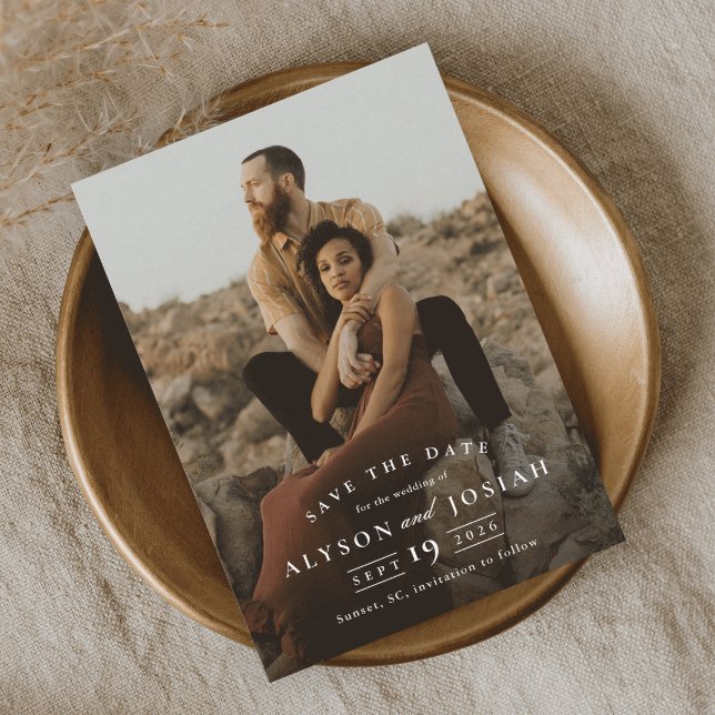 Convite Clássico Casamento Foto Save The Date Elegante (Simple photo overlay elegant wedding save the date magnetic announcement card.)