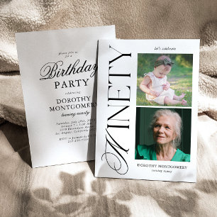 Convite Clássico de Aniversário de 90 anos Então e