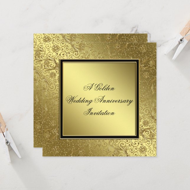 Convite Clássico de Bodas de Ouro de Casamento (Frente/Verso In Situ)