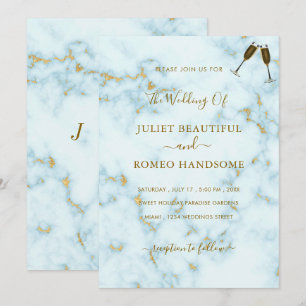 Convite Clássico de Casamento com Dourado Marble 