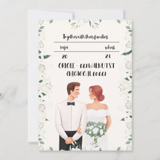 Convite clássico de casamento com linda flor