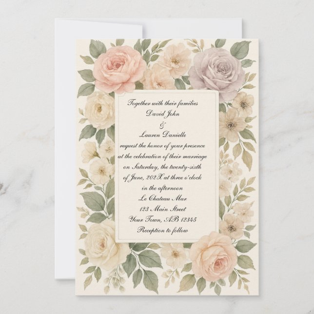 Convite Clássico de Casamento de Foto Rosa (Frente)