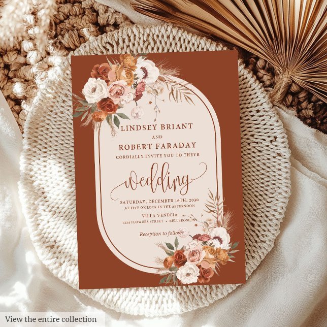 Convite Clássico de Casamento de Pampas Grass Boho (Classic Rust Pampas Grass Boho Wedding Invitation)